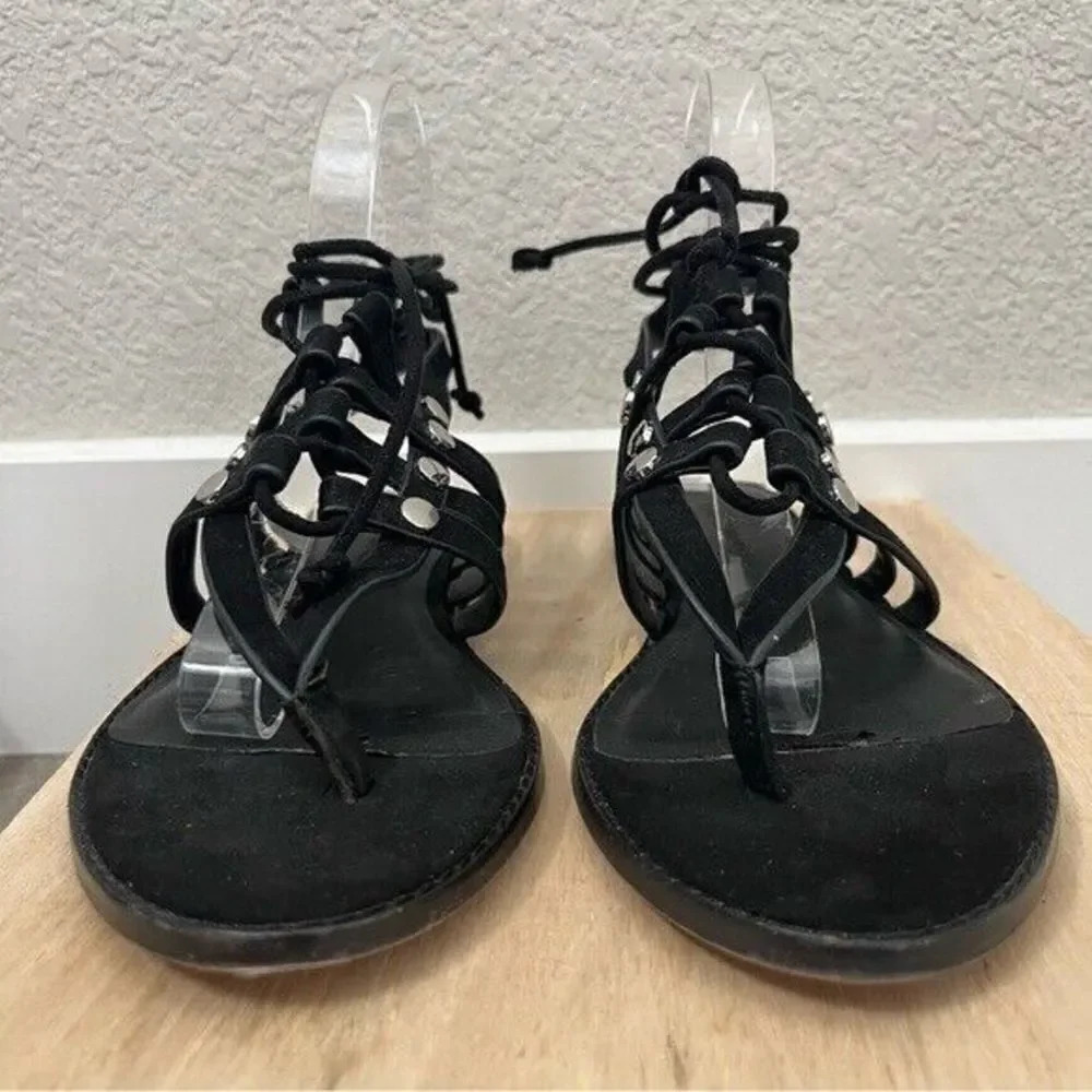 Rebecca Minkoff Evonne Black Suede Strappy Thong Sandals 7 - Picture 5 of 6